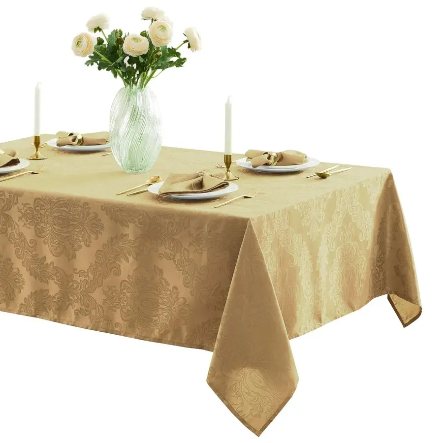 

Barcelona Damask Fabric Tablecloth, 60 x 144 Inch Rectangle, Gold No Iron, Soil Resistant Table Cover for Dining, Parties and Ho