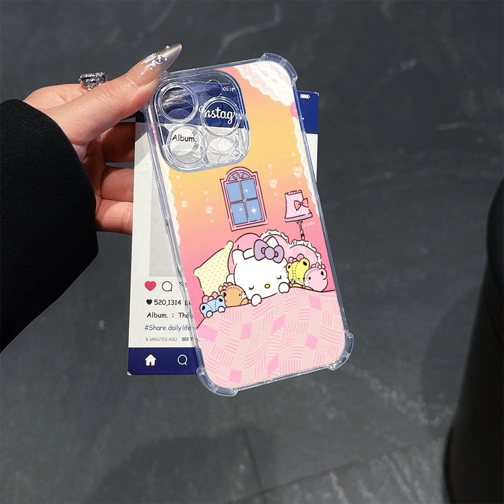 Funda de teléfono transparente Hellokitty para IPhone14 Pro IPhone 16/15/14/13/12/11/x/xs/xs Max Girl funda de teléfono suave Sanrio lindo para Iphone