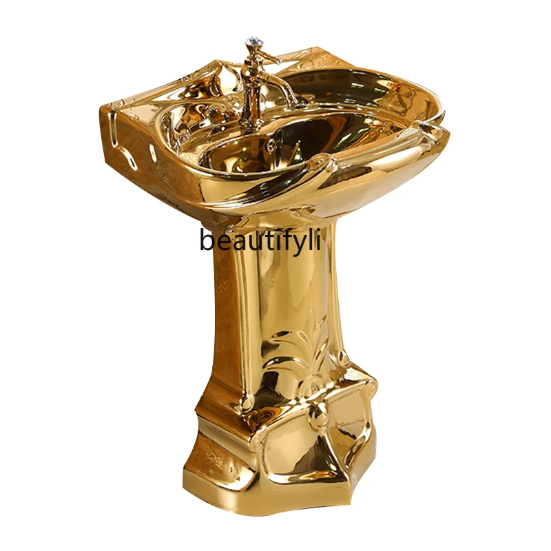 

European-style relief column wash basin bar floor-to-ceiling balcony ceramic gold wash basin