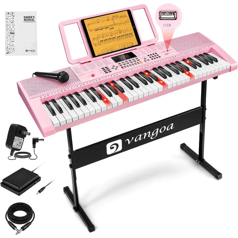 VGK6101 Piano Keyboard, 61 Keys Portable Music Keyboard for Beginners Children Students with Microphone, 3 Teaching Modes