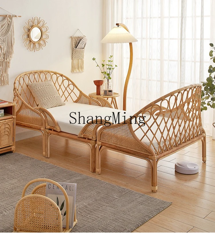 

FG household natural rattan woven sofa combination living room bedroom single rattan bed