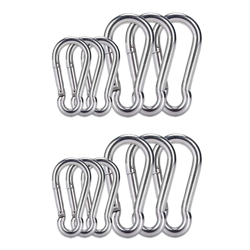 12Pcs Stainless Steel Spring Snap Hook Carabiner, Small Carabiner, Stainless Steel Clips For Flags Climbing(M6 And M8)