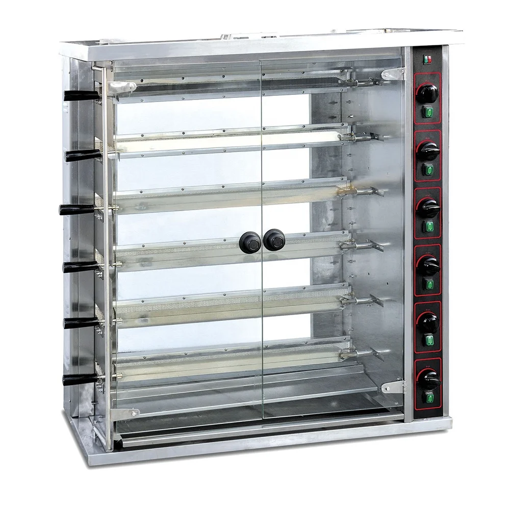 Industrial Commercial Stainless Steel 3 4 5 6 7 8 Rotary Gas Chicken Grill Rotisserie Machine Chicken Rotisserie Oven