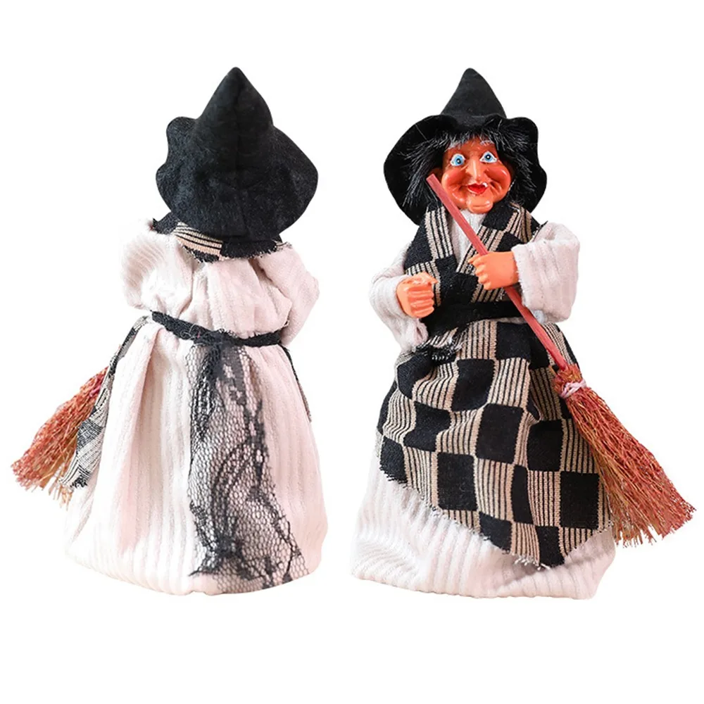 

Kid Gift Creative Broomstick Witch Statues Retro Cloth Scary Witch Sculpture Funny Realistic Witch Figurines Party
