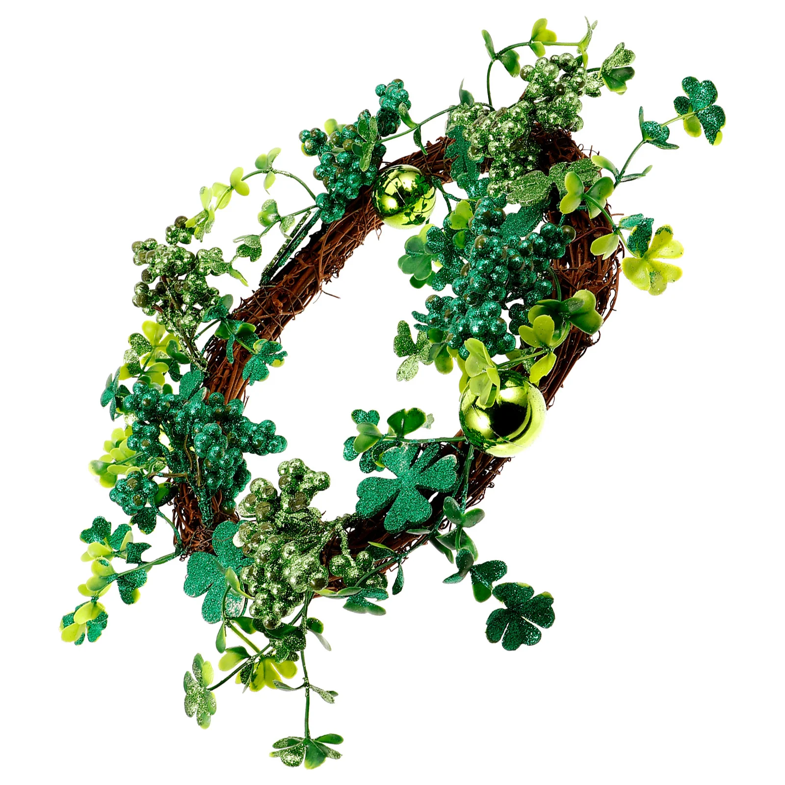 

St Patrick's Day Clover Wreath Hanging Door Ornament Artificial Leaves Front Door Wreath Outdoor Festival Decorative Pendant