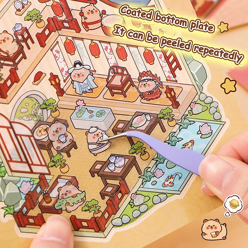 패션 귀여운 Capybara 3D 풍경 스티커 컬렉션 도서 앨범 만화 미니어처 장면 DIY 장난감 게임 생일 선물
