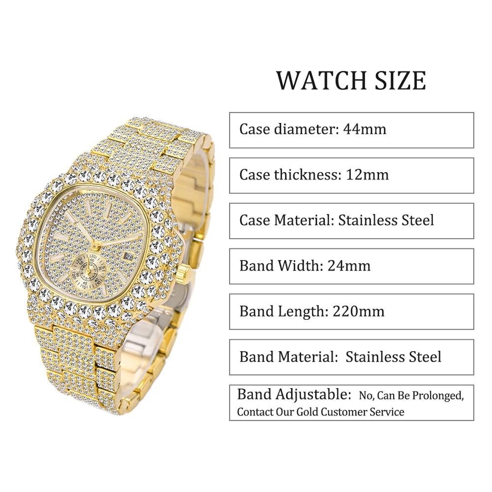 MISSFOX Iced Out Watch For Men Luxury Fashion Gold Quartz Watches Hip Hop High Quality Waterproof  Male Daimond Clock New Gift