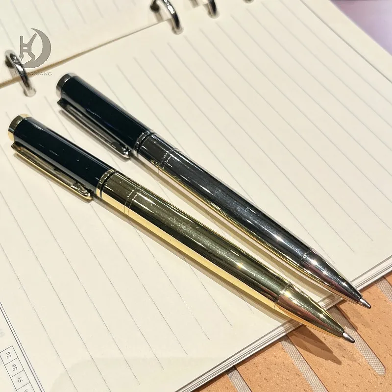 

1 комплект (ручка + 2 сменных стержня), элегантная металлическая шариковая ручка черного цвета с золотом, деловая ручка для письма, профессиональный подарок для мужчин