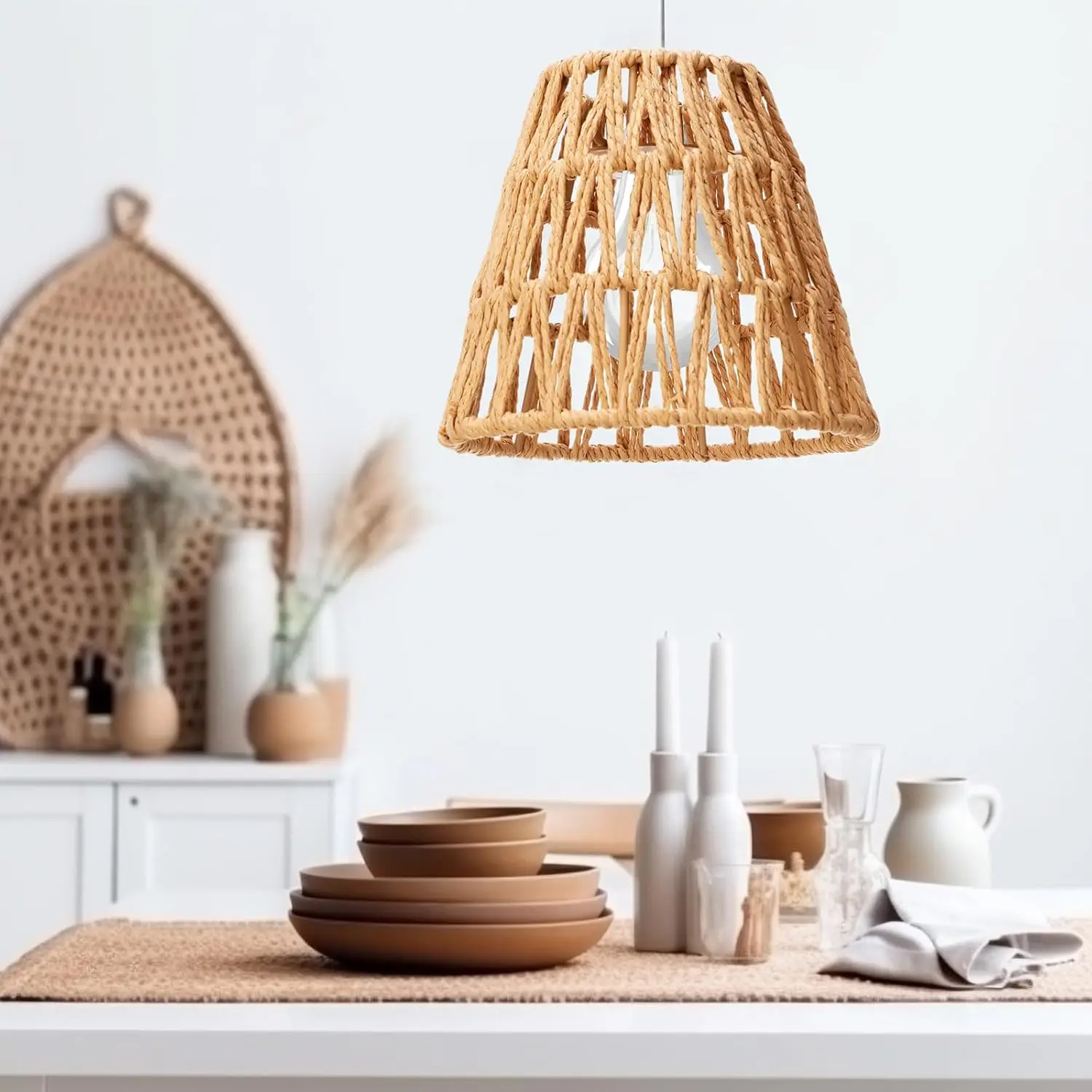 

Boho Handwoven Small Rattan Bell Lamp Shade - Replacement for Table, Floor, Pendant Lights, 5.5"H x 5.9"D, 2.76" Fitter