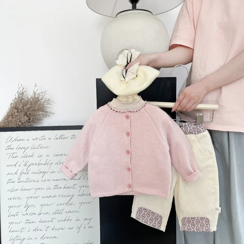 Baby Knitted Cardigan Spring Autumn New Girls Long Sleeve Top Baby Hair Sweet Solid Color Sweater Coat