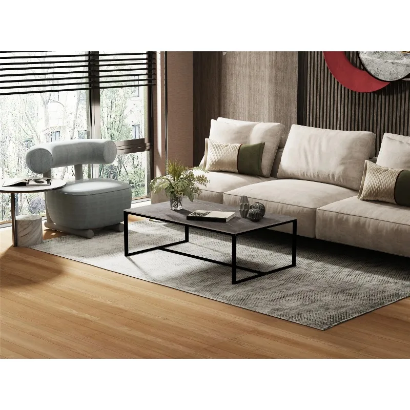Sintered Stone Coffee Table: Grey Sofa Center Table with Black Metal Frame - Rectangular Furniture Decor Table for Living Room