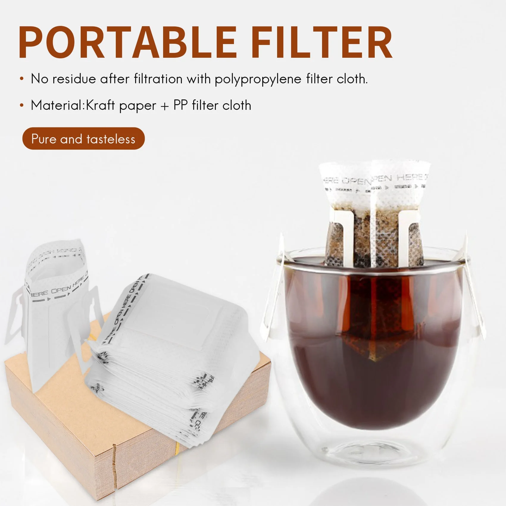 AFOURT-100 Set Kombination aus Kaffeefiltertüten und Kraftpapier-Kaffeetüten, tragbares Büro- und Reise-Tropfkaffeefilter-Werkzeugset – Detail 1