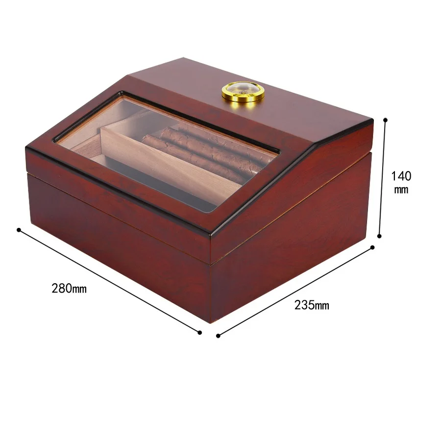 Classic Mirror Glass Window Cigar Humidor Purple Wooden Storage Box with Cedar Wood Liner Moisturizing Portable Cigar Case﻿