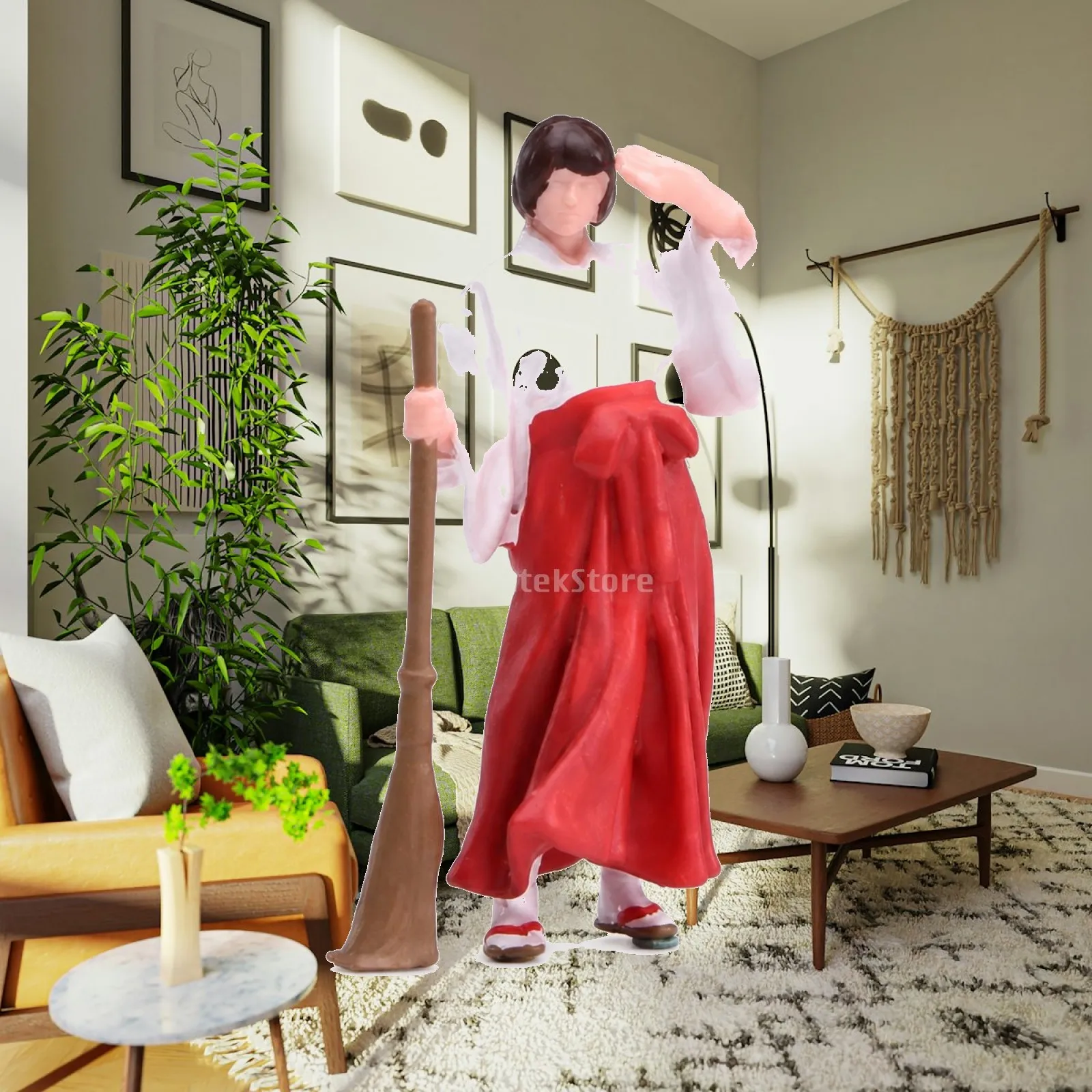Miniature with Broom Sturdy Miniature Figurines Premium for Diorama