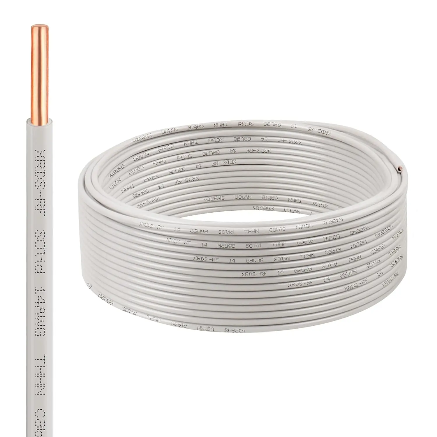 

14 AWG THHN Wire 50ft, Single Bare Copper Conductor with PVC & Nylon Insulation, Heavy-Duty for Residential & Industrial Use
