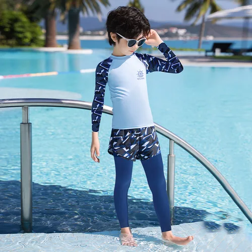 남아용 자외선 차단 방수 반팔, 긴팔, 속건성 스포츠 수영복, 키즈 보드, 목욕 래시가드 셔츠, 트렁크 바지 