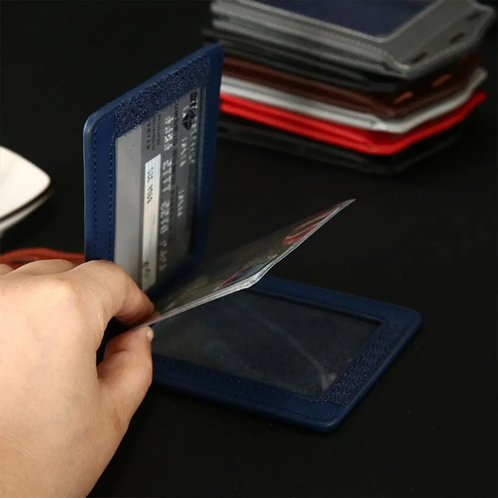 PU Leather ID Card Holder with Card Slots Transparent Badge Holder Tri-fold Card Holder