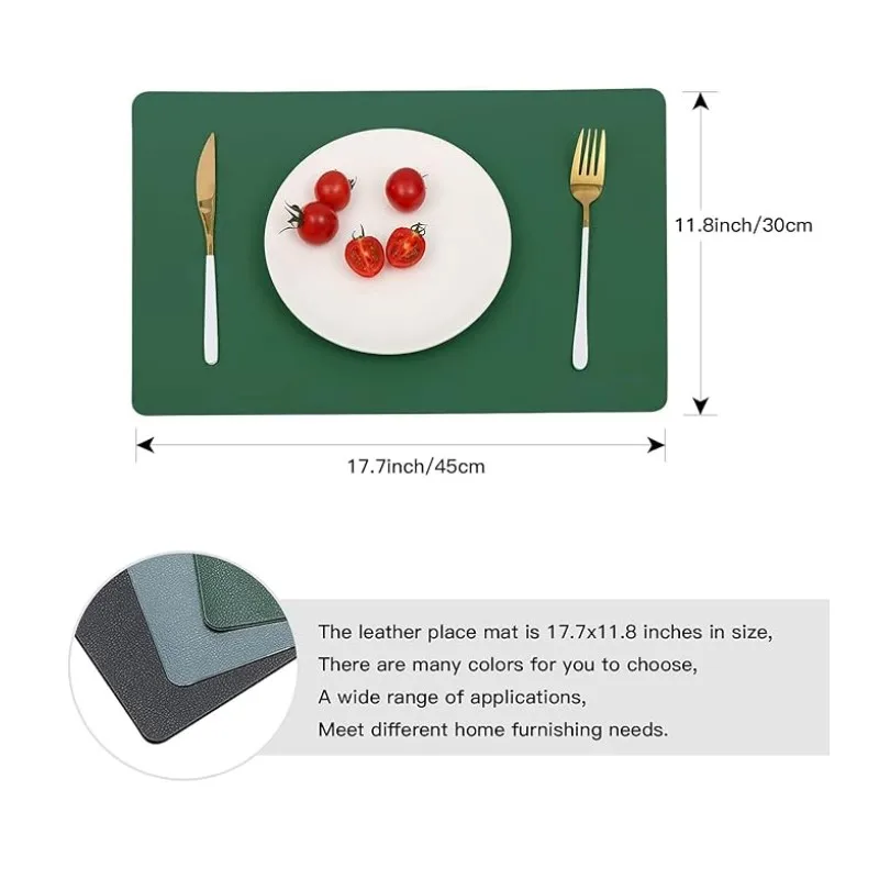 1/4/6PCS Green Placemats for Dining Table Leather Table Mats Wipeable Reversible Place Mats Indoor Outdoor Christmas Decorations