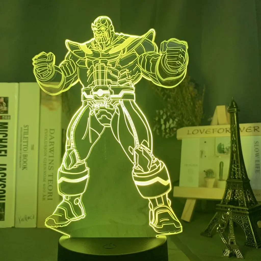 

Акриловая LED-фигурка Таноса из мультфильма Marvel: настольный светильник для спальни, атмосферный ночник, оптовая продажа, подарок