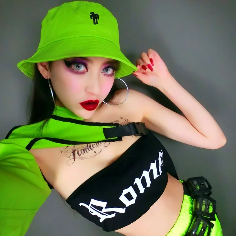 Hip Hop Clothes Fluorescent Green Outfit Hiphop Pants For Women Jazz Performance Stage Costume Bar Dj Gogo Dance Wear DNV14375