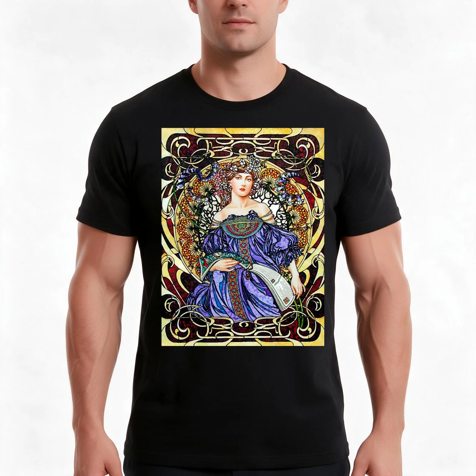 Vintage Alphonse Mucha - c1900 Art Nouveau T-Shirt, Summer Casual Cotton Tee, Oversized Streetwear Tops, Vintage Graphic Print