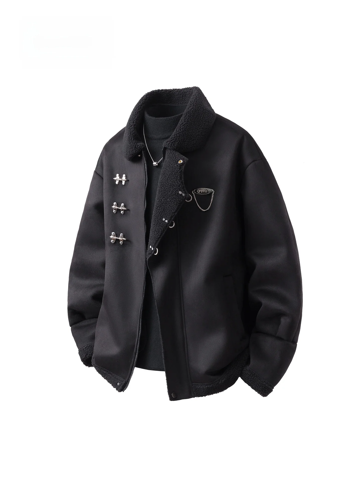 

Play Hei Large Size Couple Sle Jaet Metal Aircrt Bule Suede Lamb Fur Collar Warmth Faion Urban Youth Polyester Fiber