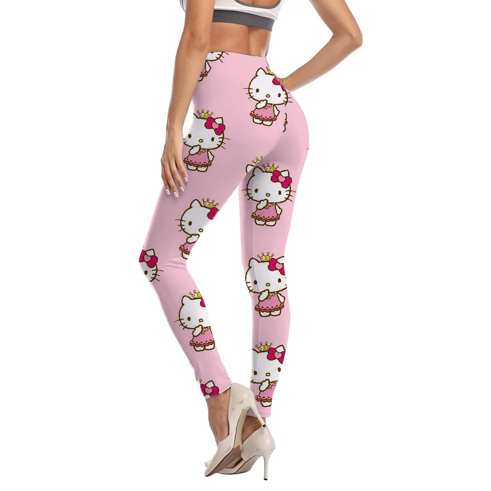 Fitness Women Sport Hello Kitty Kuromi print Waist Elastic Solid Yoga Leggings Gym Jogging Quick Dry Push Up Slim Pants Female