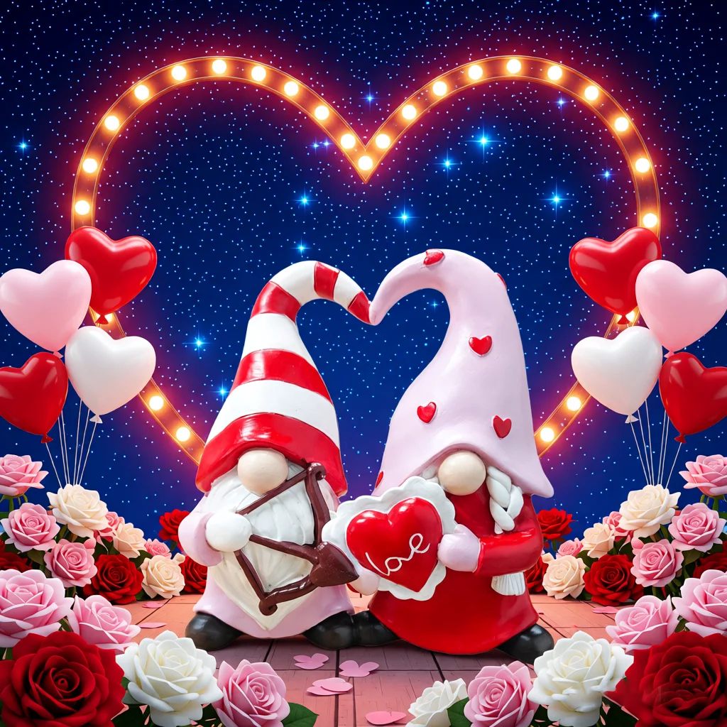 Valentine's Day Cupid Gnome Couple - Heart-Shaped Decoration with Bow and Arrow, Unique Romance Gift for Lovers, Memorable Home