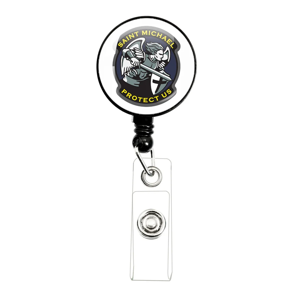 Amulet Symbol Archangel St.Michael Black/White Retractable Badge Reel Work Card Clip ID Name Card Display Tag Staff Card Badge