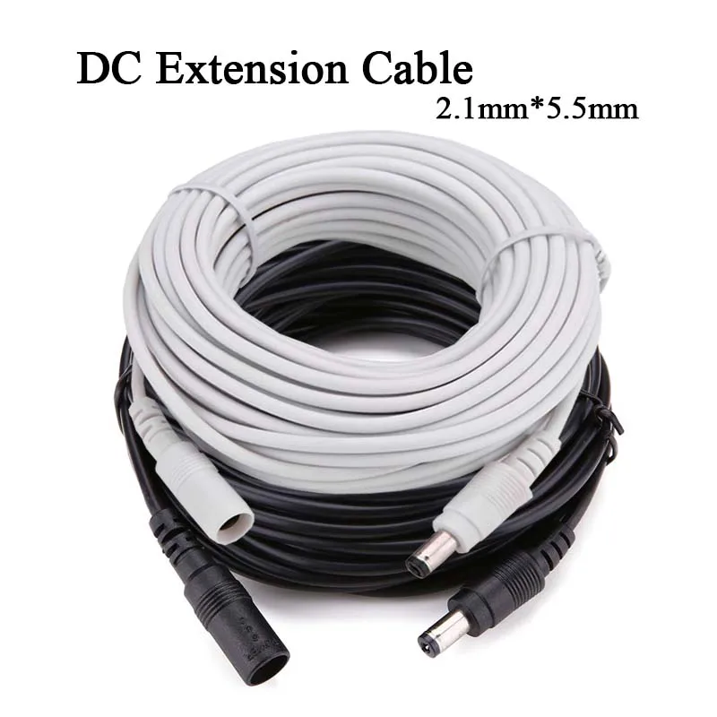 Cable de alimentación de extensión DC 12V, Cable eléctrico macho y hembra de 2,1mm x 5,5mm, blanco y negro de 0,5 m, 1m, 2m, 3m, 5m, 10m, Cable de