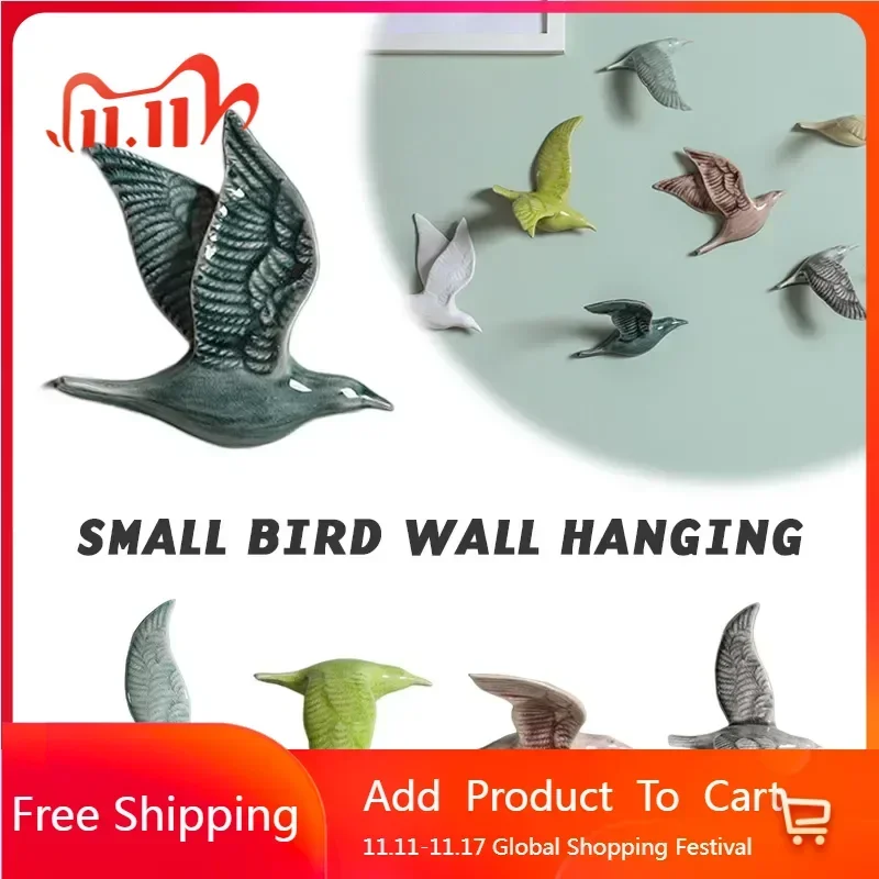 Eco-friendly Ceramics Birds 3d Wall Sticker Living Room Animal Figurine Murals Wall Background Decorative Home Decor Birds Cute