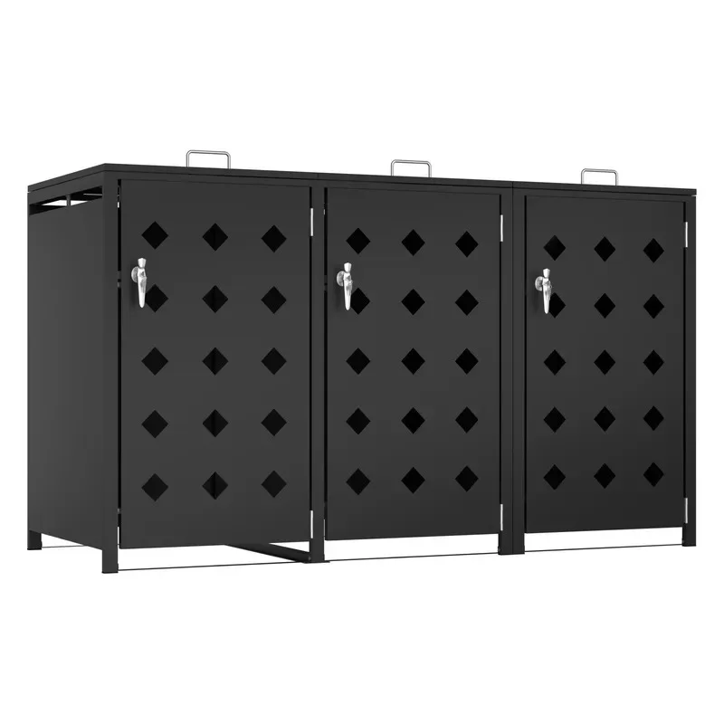 Steel Wheeled Outdoor Garbage Storage Shed Assembled Dumpster Container for Garden Park Villa Backyard Terrace