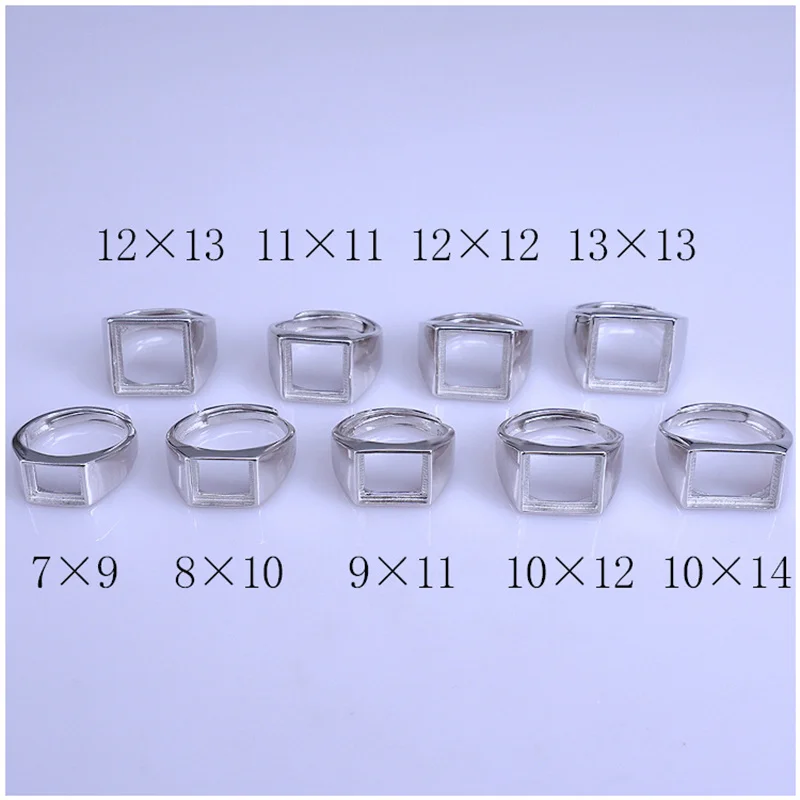 6*8/7*9/10*12/10*14/12/13mm Square Gemstone S925 Sterling Silver Simple Ring DIY Support for Men Fine Fashion Charm Jewelry