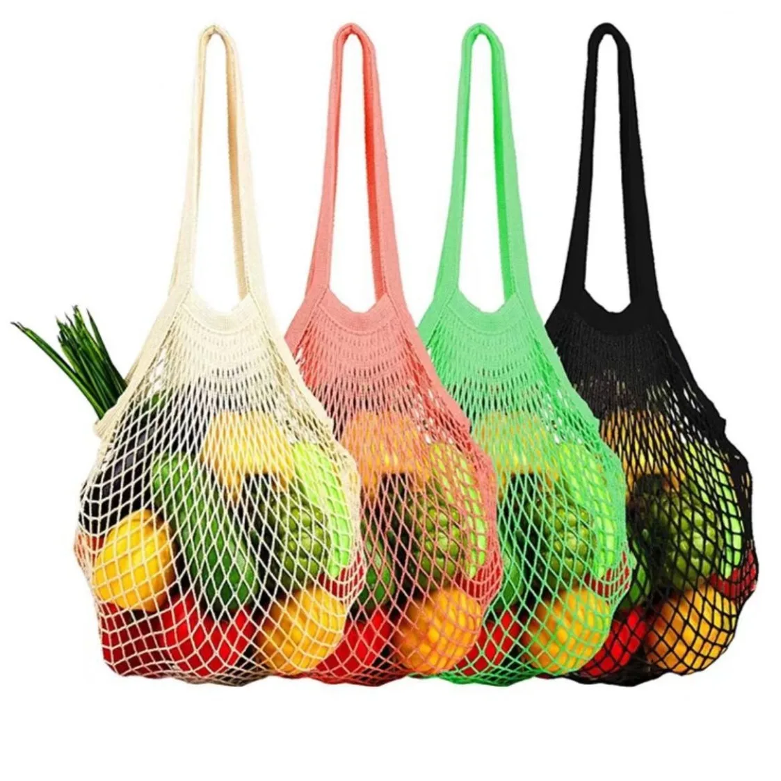 Portable Reusable Grocery Bags for Fruit Vegetable Bag Cotton Mesh String Organizer Handbag Short Handle Net Shopping Bags Tote