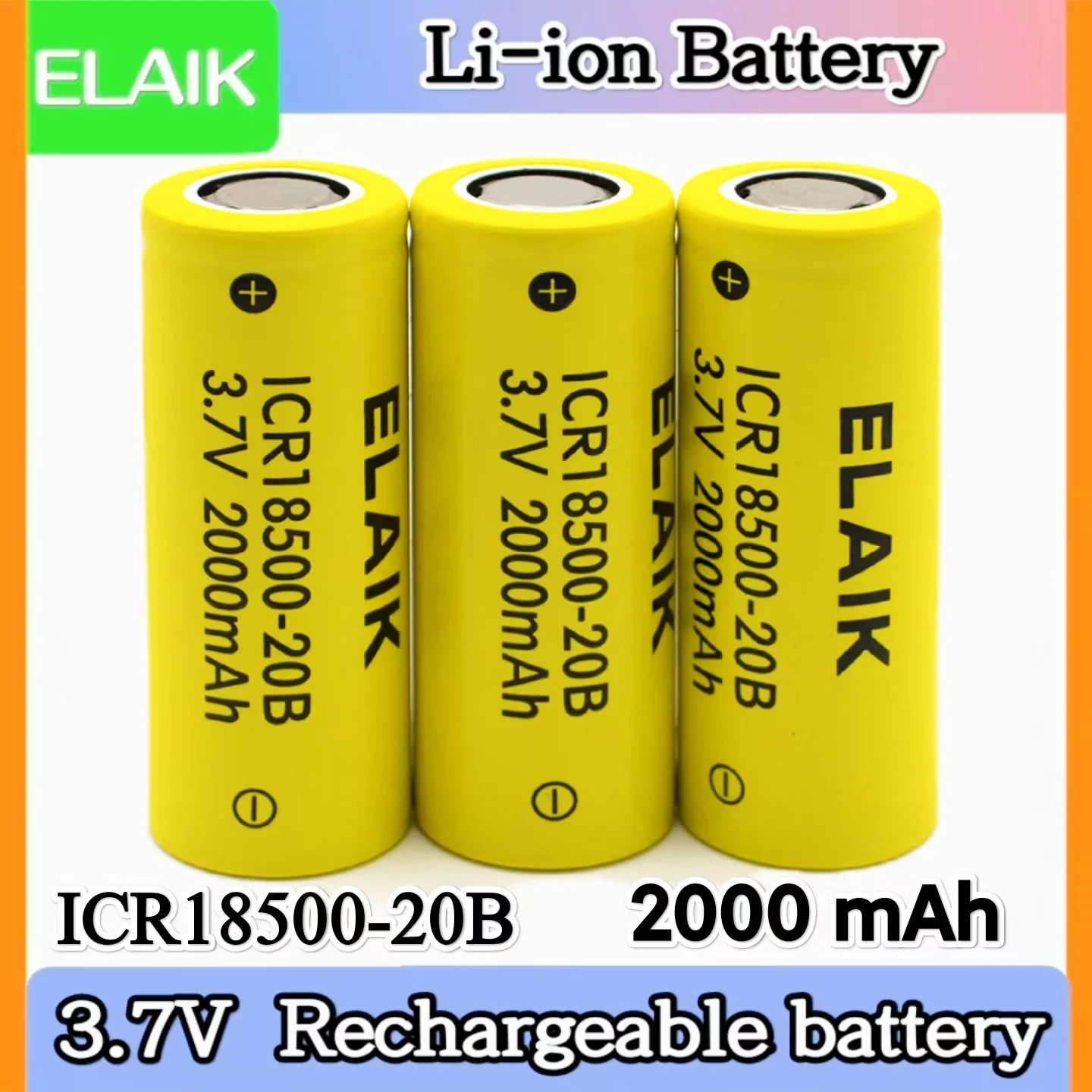 @2024 ELAIK 18500 2000mAh 3.7 V Rechargeable battery Recarregavel lithium ion battery for LED flashlight