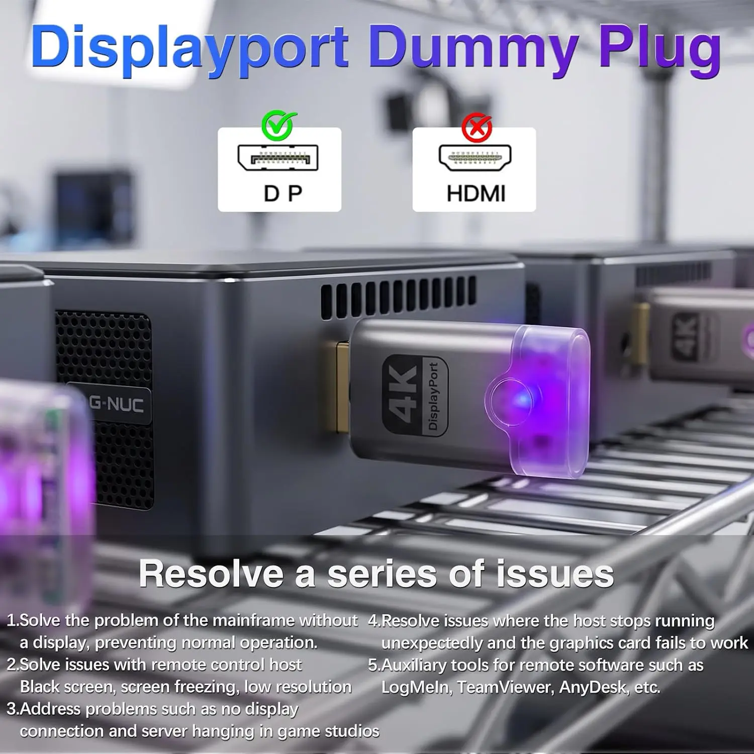 4K HDMI Dummy Plug DP VGA DVI Mini DP Display Emulator 8K Virtual Monitor Headless Display Adapter EDID Emulator EDID Headless