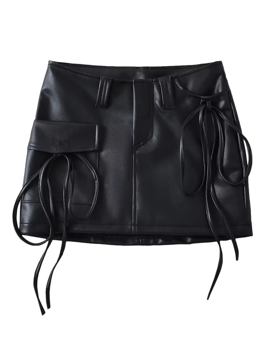 Sexy High Waist PU Leather  Skirt Prevents Exposure Flattering Leg Lengthening Short Skirt Pure Color A-Line Skirt