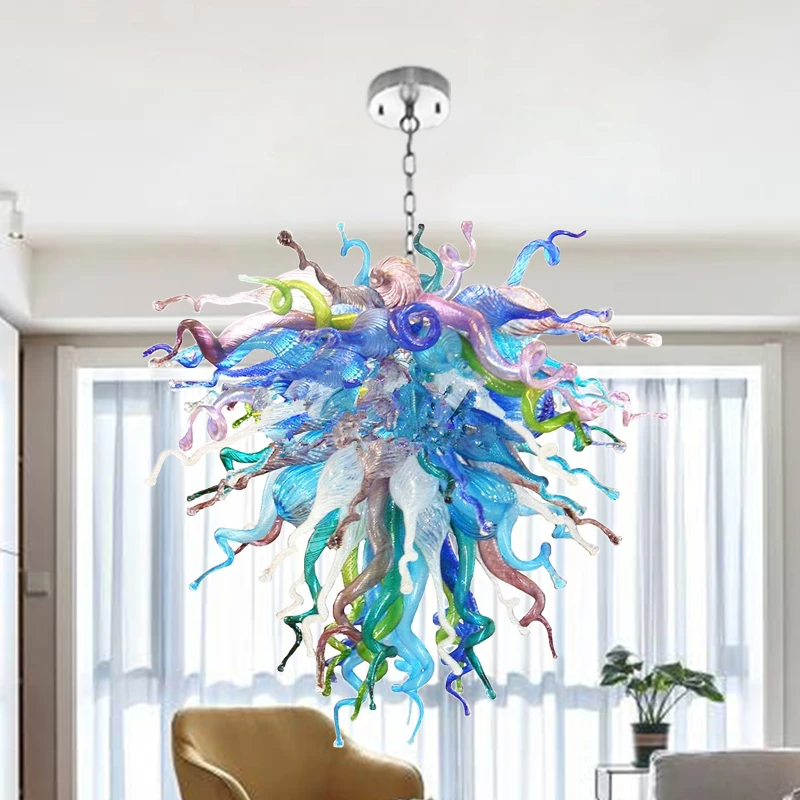 Luxury Blown Glass Chandelier Colorful Chihuly Style Murano Glass Hanging Lamp Table Top Dining Room Light Fixture