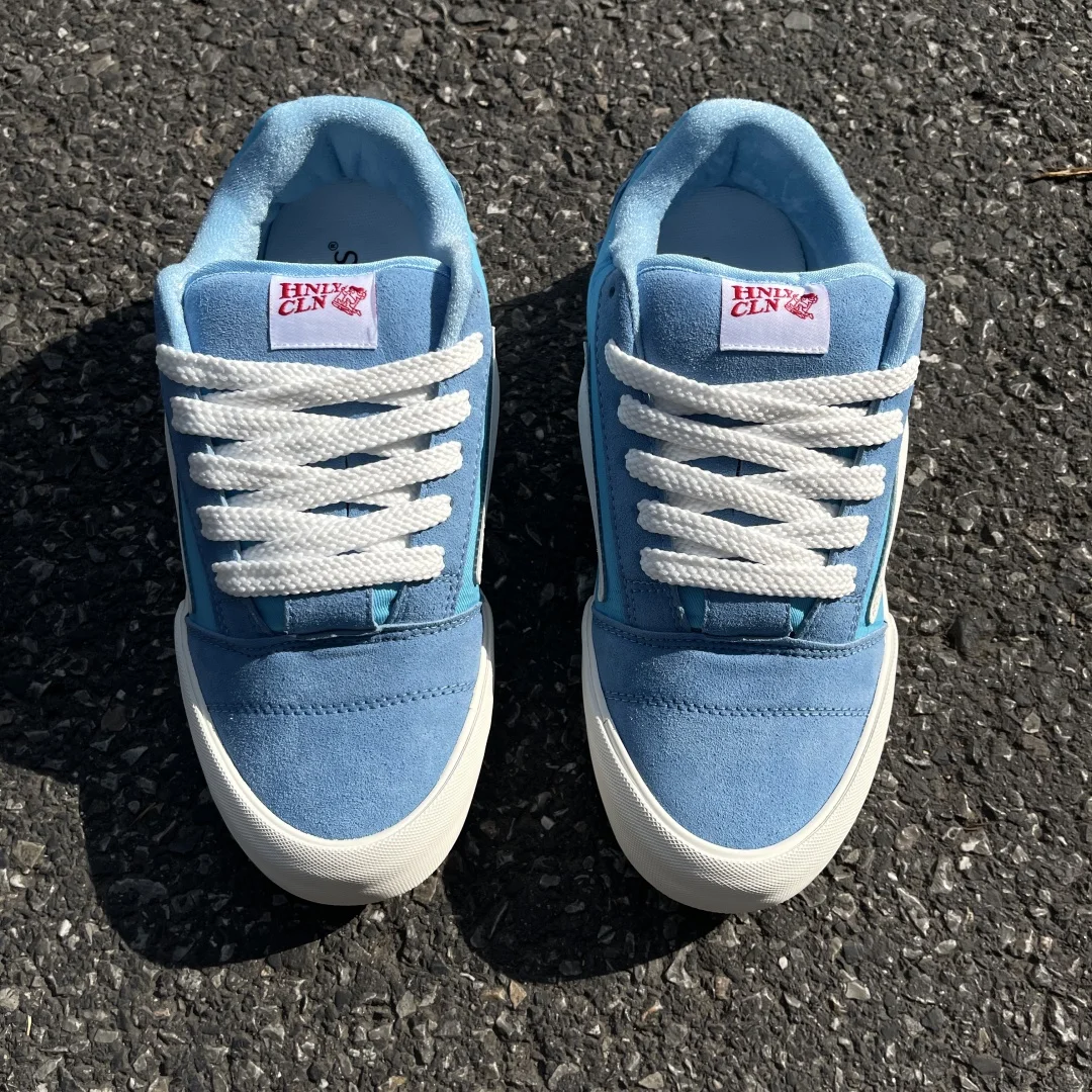 Blue White Embroidered Lightning Fat Bread Shoes,American Street Low‑top Skate Shoes,Wear‑Resistant Breathable Trendy Unisex Cas