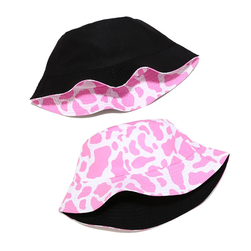 Women Cow Print Reversible Bucket Hat Double Sided Wear Sun Hat For Outdoor Beach Fishing Cap
