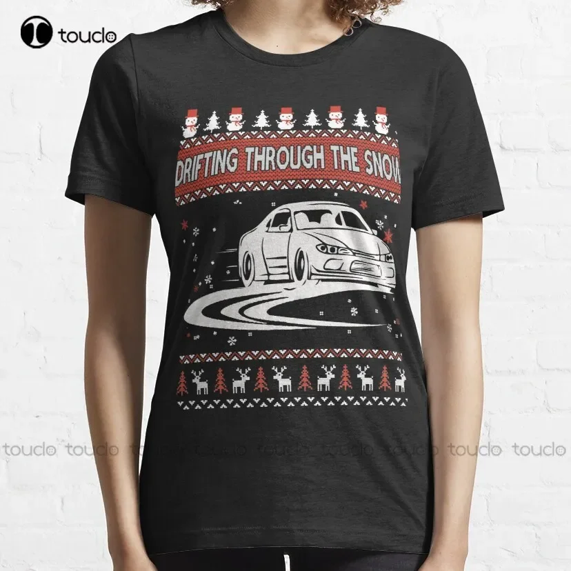 Drifting Through The Snow Ugly Christmas Sweater Racing Car Lover Old Car Lover Drifting Turbo Classic T-Shirt Baseball Tee New