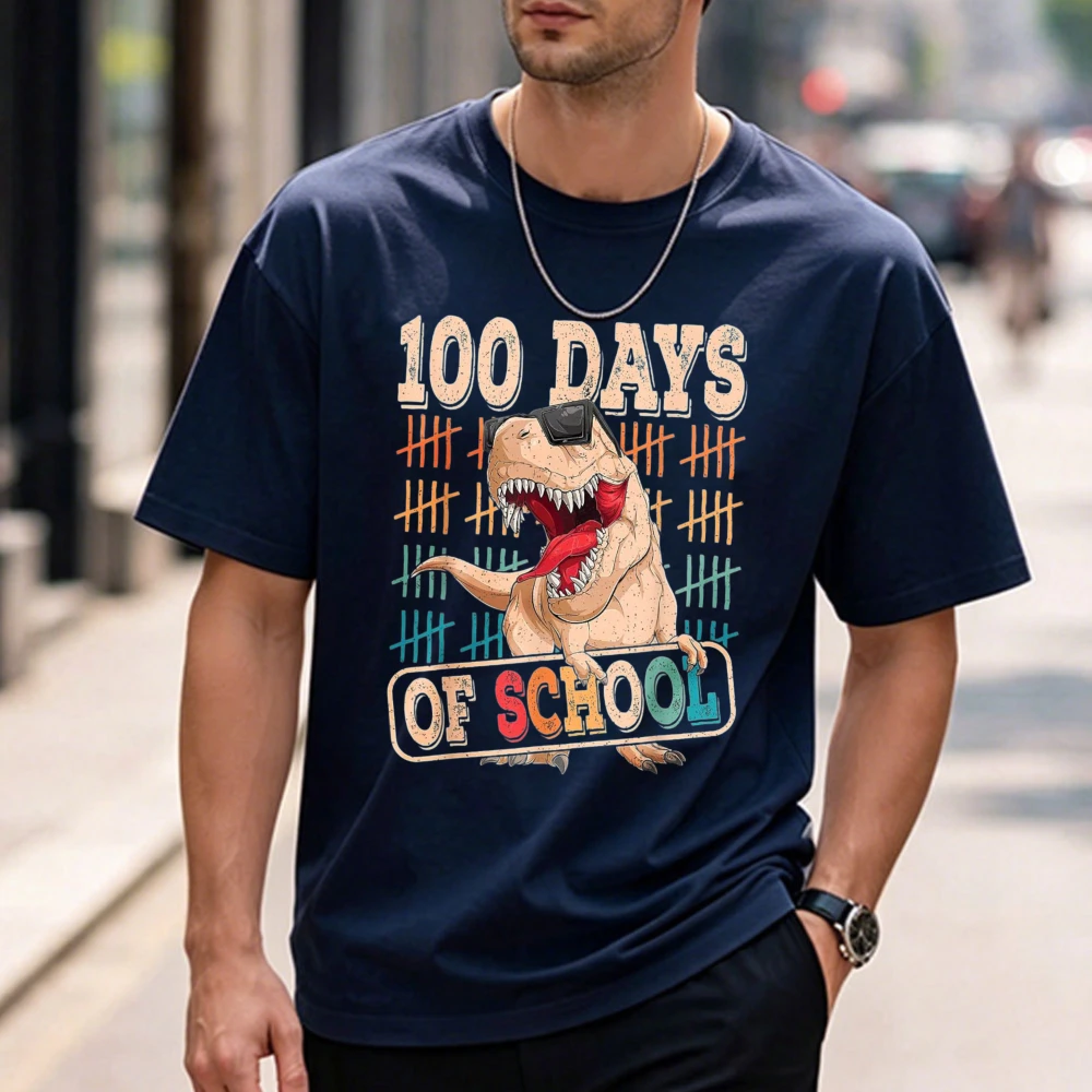 100 Days of School Cool T-Rex Dinosaur Count Mark Graphic T Shirt  Unisex Cotton Tee Teacher Gift Casual  School Party Wear Tops