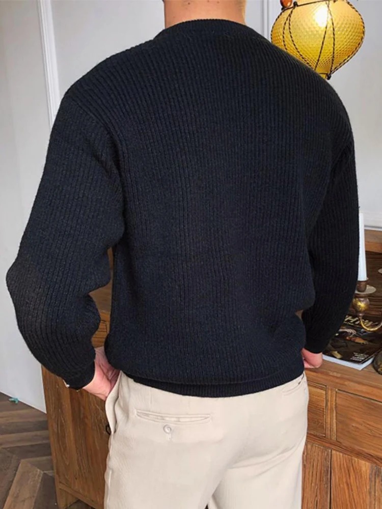 الخريف الشتاء أزياء رجالي متماسكة البلوزات طويلة الأكمام س الرقبة البلوز قمم للرجال جديد عارضة بلون قاع متماسكة سترة #6