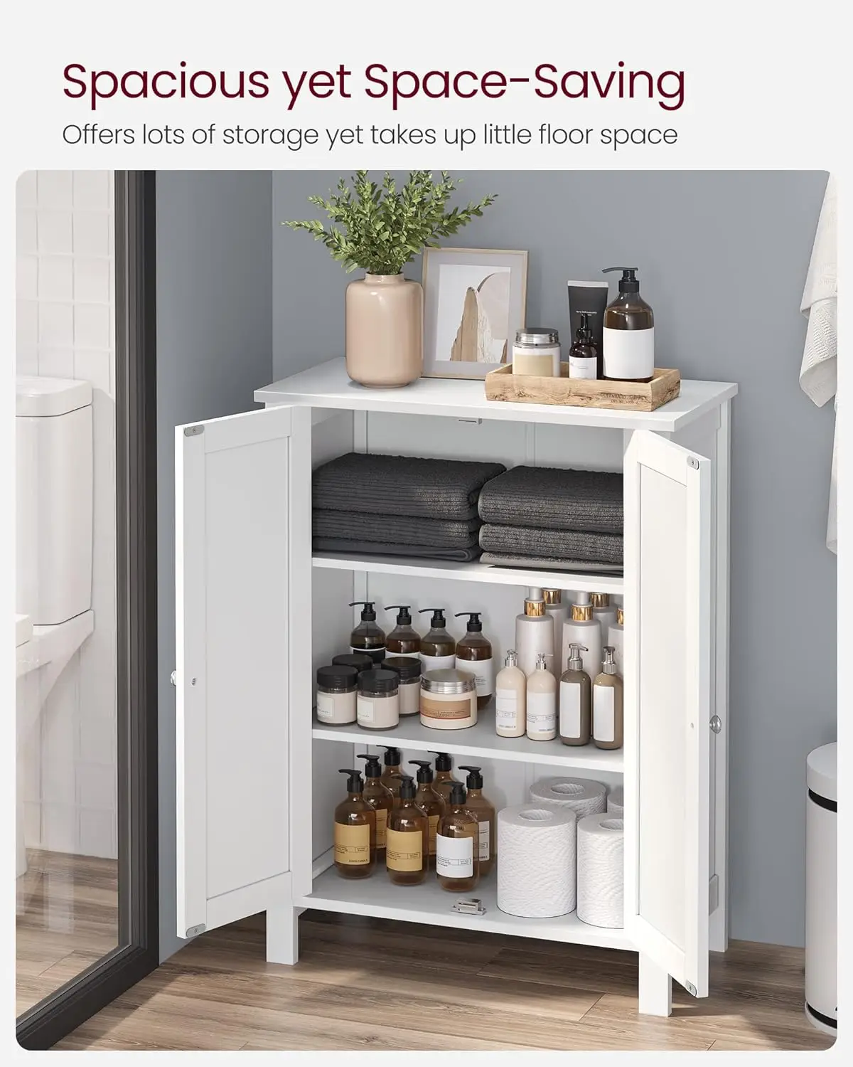 Bathroom Floor Storage Cabinet, Bathroom Storage Unit with 2 Adjustable Shelves, 11.8 x 23.6 x 31.5 Inches, White