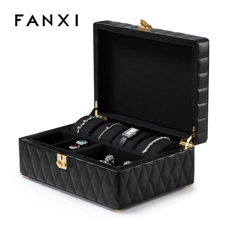 High-end leather jewelry box Double-layer split jewelry box Ring watch jewelry storage box jewelry box organizer