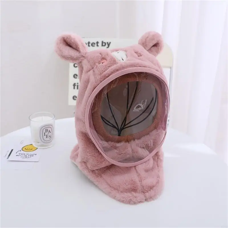 

Q22D Girls Neck Scarf + Bear Hat Anti-droplet Face Shield Thicken Hat Scarf