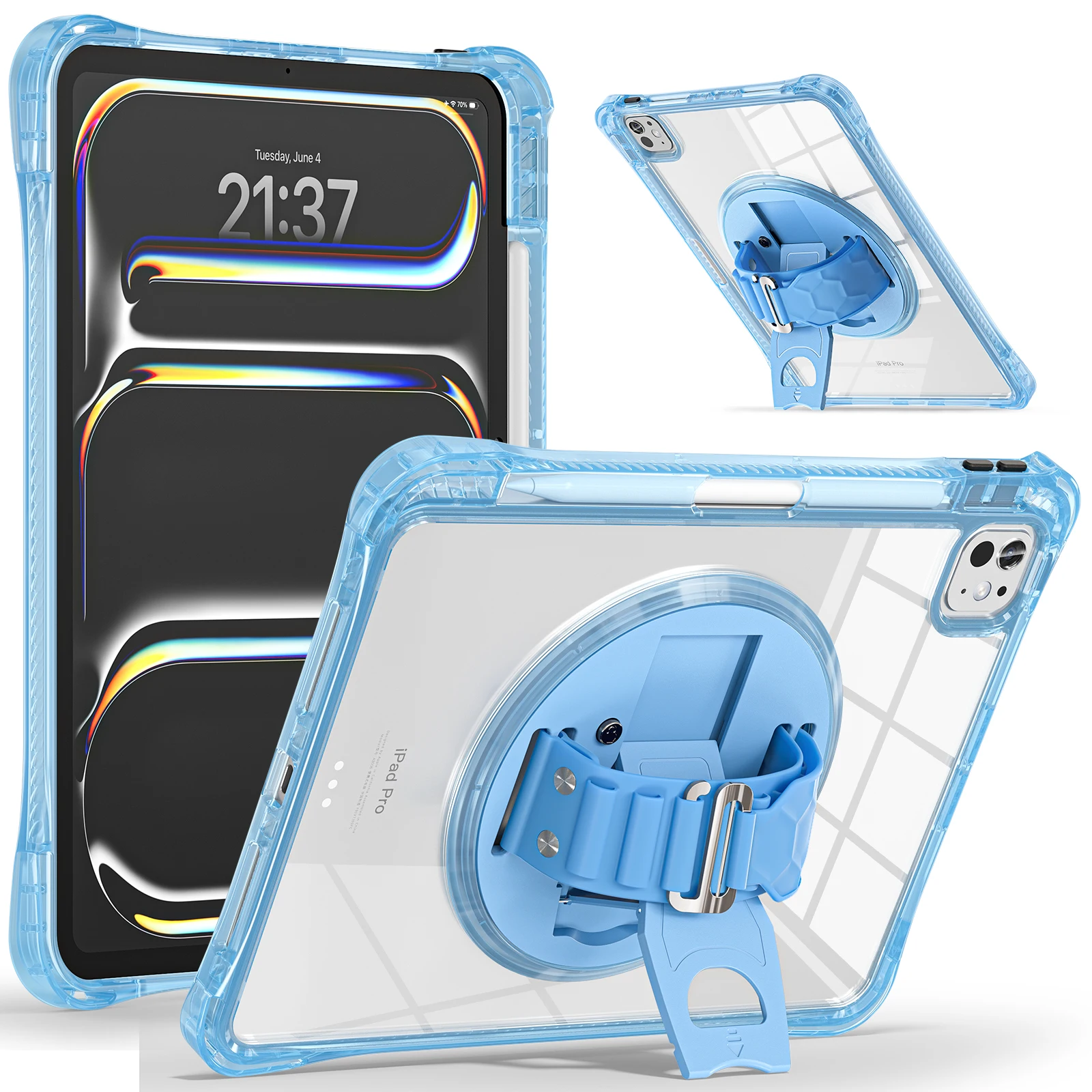 Hand Band Rotation Stand Tablet Case For iPad 2025 Pro 13 11 Air 4 5 6 7 8 9 10th 11th Generation Mini Cases Clear Cover