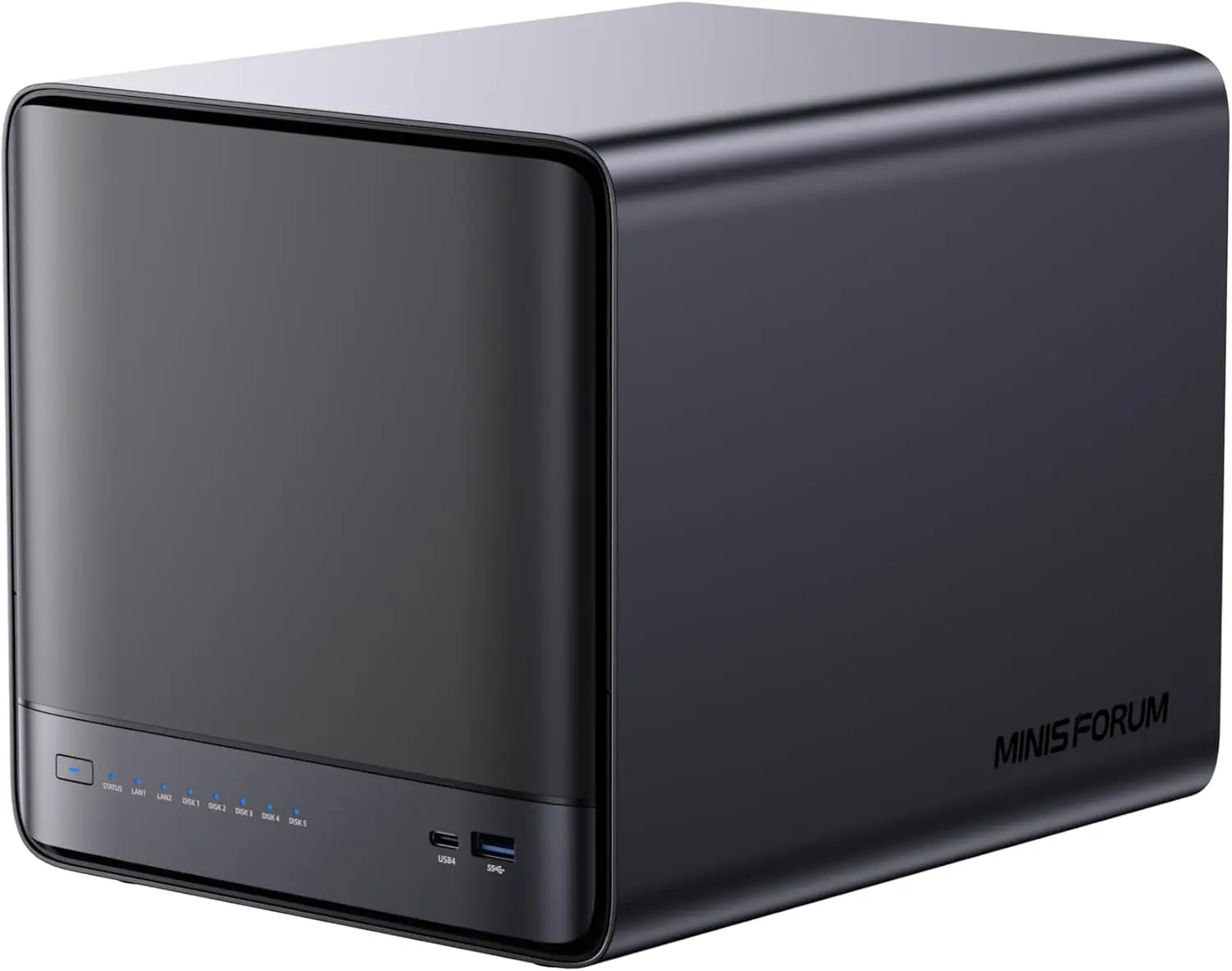 تخزين MINISFORUM 5 Bay NAS N5 Pro 370، AMD Ryzen AI 9 HX PRO 370 (12C/24T، حتى 5.1 جيجا هرتز)، 1 * 10 جيجا بايت، 1 * 5 جيجا بايت، 3 * M.2 NVMe