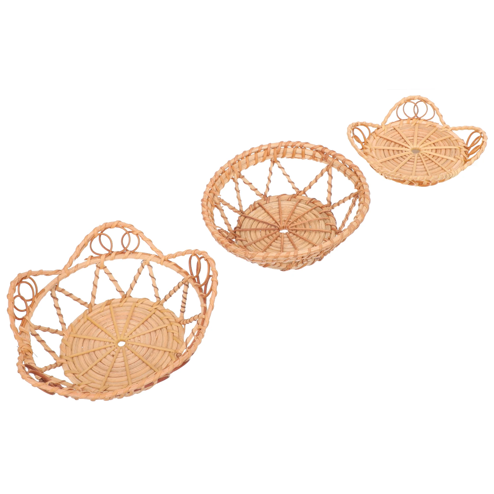 

3 Pcs Rattan Basket Wall Decor Dark Brown Small Snack Bowl Woven Hanging Home DIY Storage Kitchen Bar Accessories