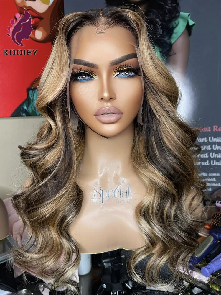 Highlight Colored Ombre Blonde Body Wave Silk Top Wigs Human Hair Brazilian 13x4 HD Transparent Lace Frontal Wig For Women